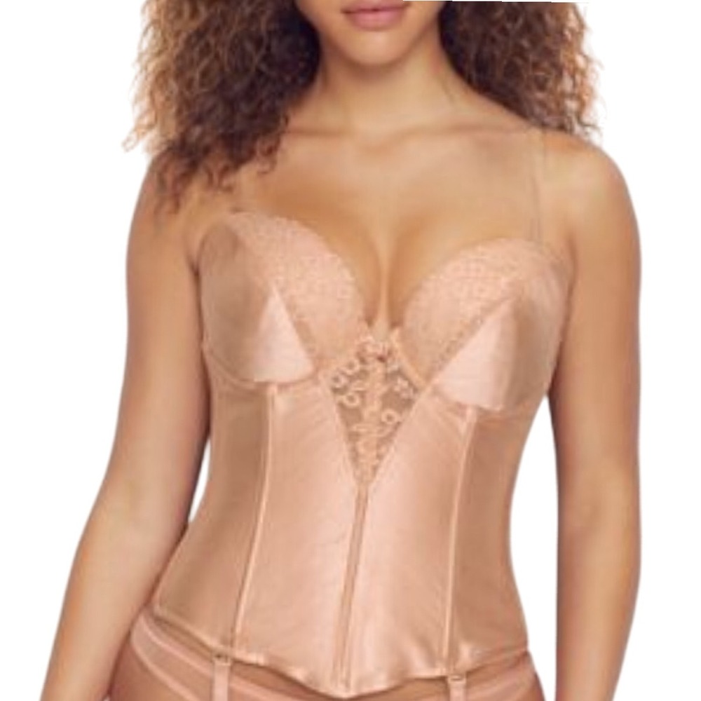 Va‎ Bien Bustier Top 38D Lingerie Lace Boned Corset Garter Straps Champagne NWT